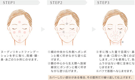 ヌーディリキッドファンデーションの塗り方