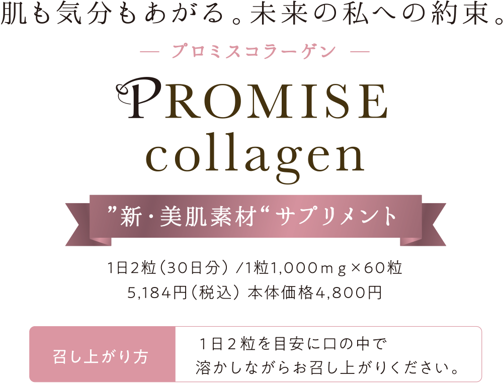 肌も気分もあがる。未来の私への約束。プロミスコラーゲン PROMISE collagen 新・美肌素材サプリメント