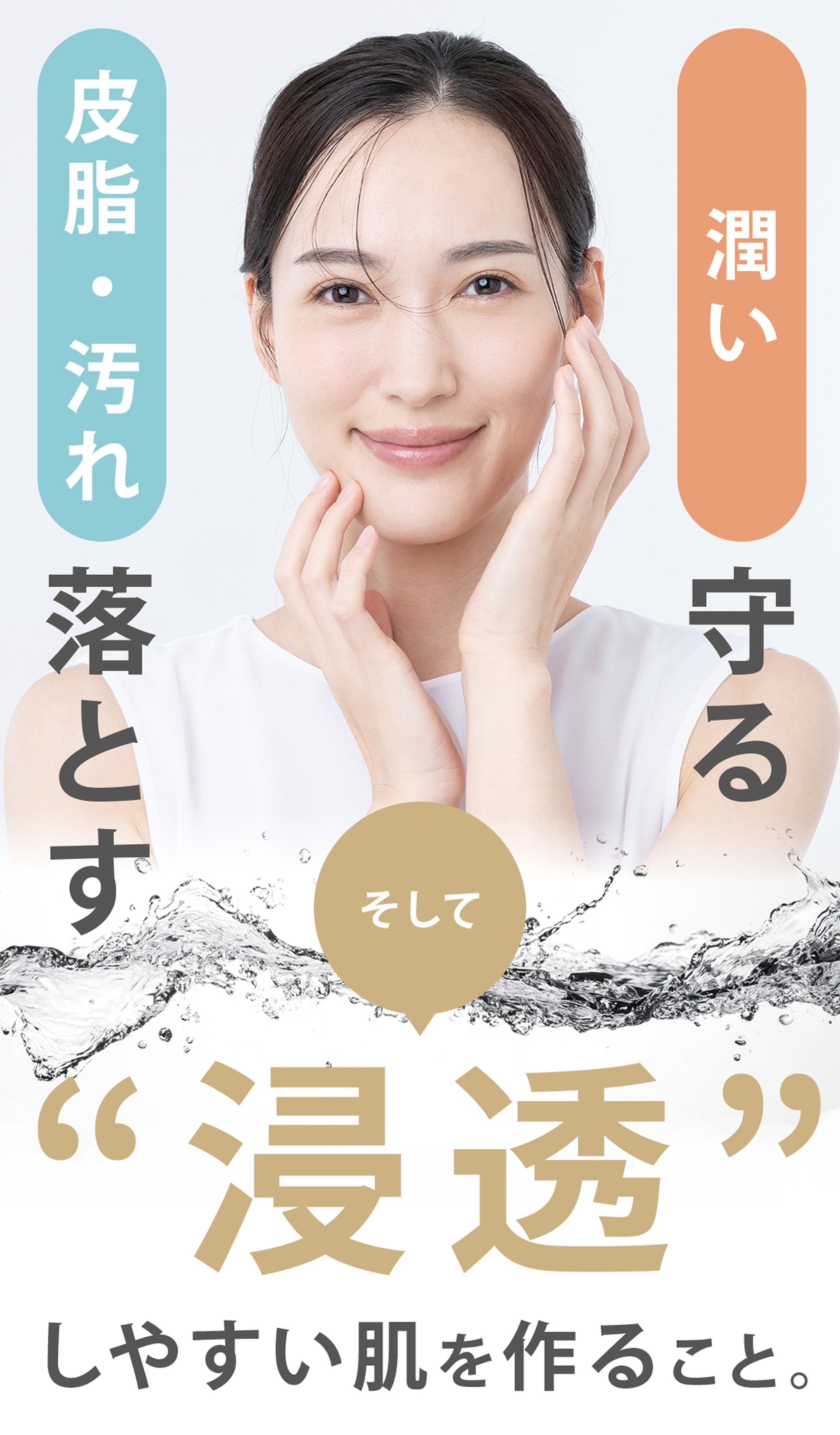 皮脂・汚れを落とす、潤いを守る、そして浸透しやすい肌を作ること。